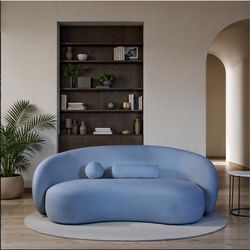 Curved Sofa Denim Blue Chenille Fabric. New Especial Price