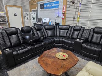 Black breathable leather gel power sectional