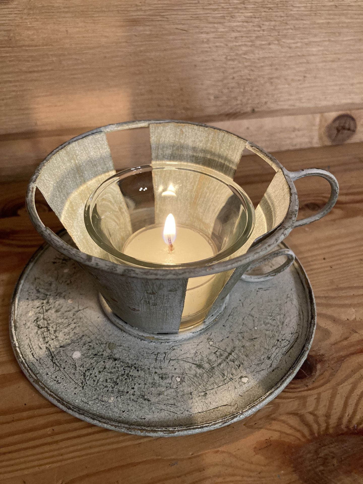Boho Tea Cup & Saucer Candle & Holder