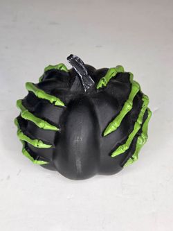 Halloween Black Pumpkin with Green Skeleton Witch Hands Decorative Figurine