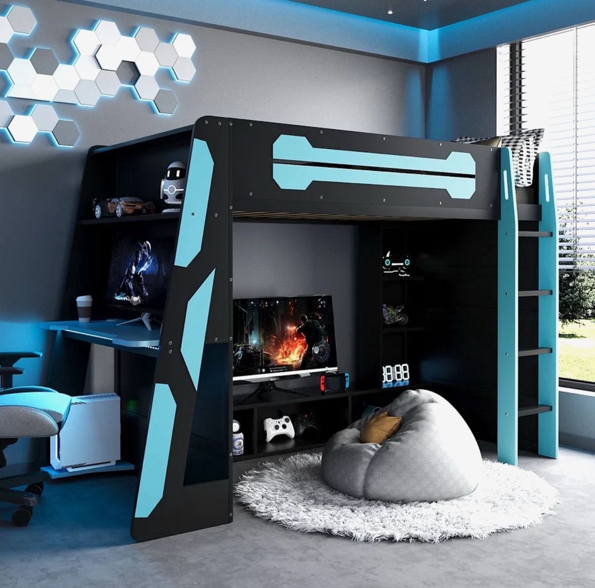 Gaming Loft Bed with Desk