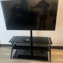 65 Inch Roku Tv With Three Tier Glass Table