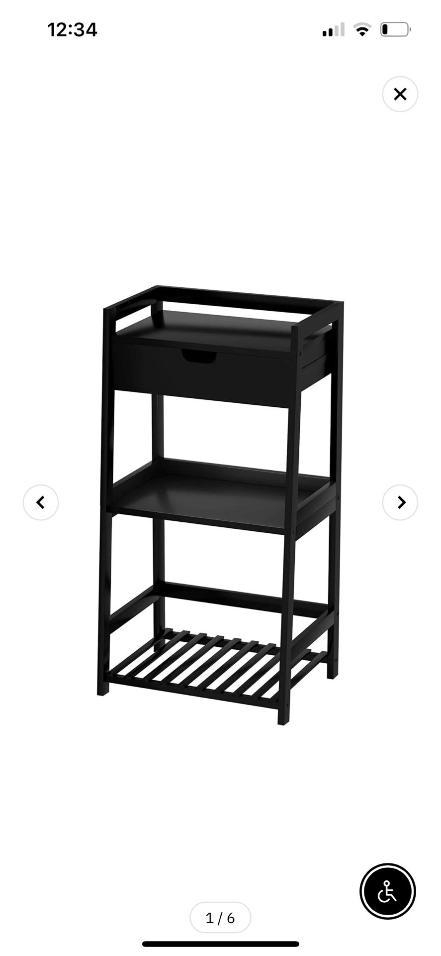 Bathroom Shelves, 3 Tier Ladder Shelf with Drawers, Bamboo Nightstand Open Shelving - Black