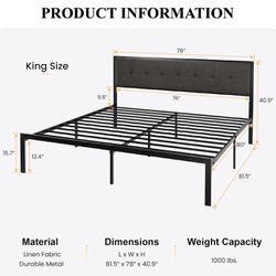 Gray And Black Upholstered King Bed Frame