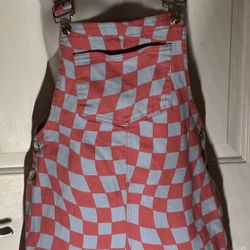 Forever 21 Denim Bib Overall Dress Women's  Junior’s size Medium Pink & Gray Checkerboard NWOT