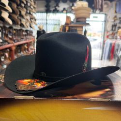 Carin Black Felt Cowboy Hat with Feather