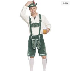 Oktoberfest Men’s Lederhosen Costume Green Size Small
