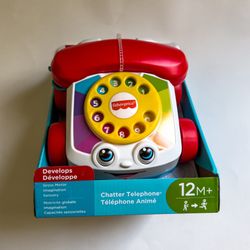 Toddler Pull Toy Chatter Telephone Pretend Phone With Rotary Dial And Wheels