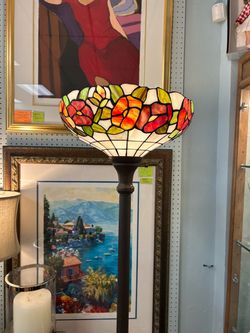 Vintage 5.5 Foot Floral Stained Glass Floor Lamp