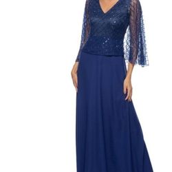 Elegant navy  blue evening gown with sequin & beads