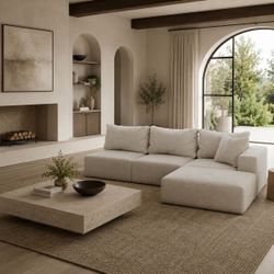 115.5" 4-Pc Beige Chenille High Density Foam Injected Bonless Modular Sectional Sofa [NEW]  **NO Assembly Req 