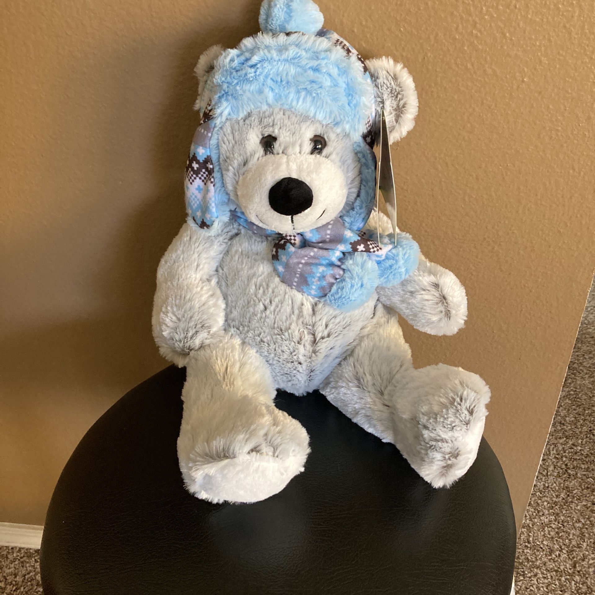 Grey Teddy With Blue Hat