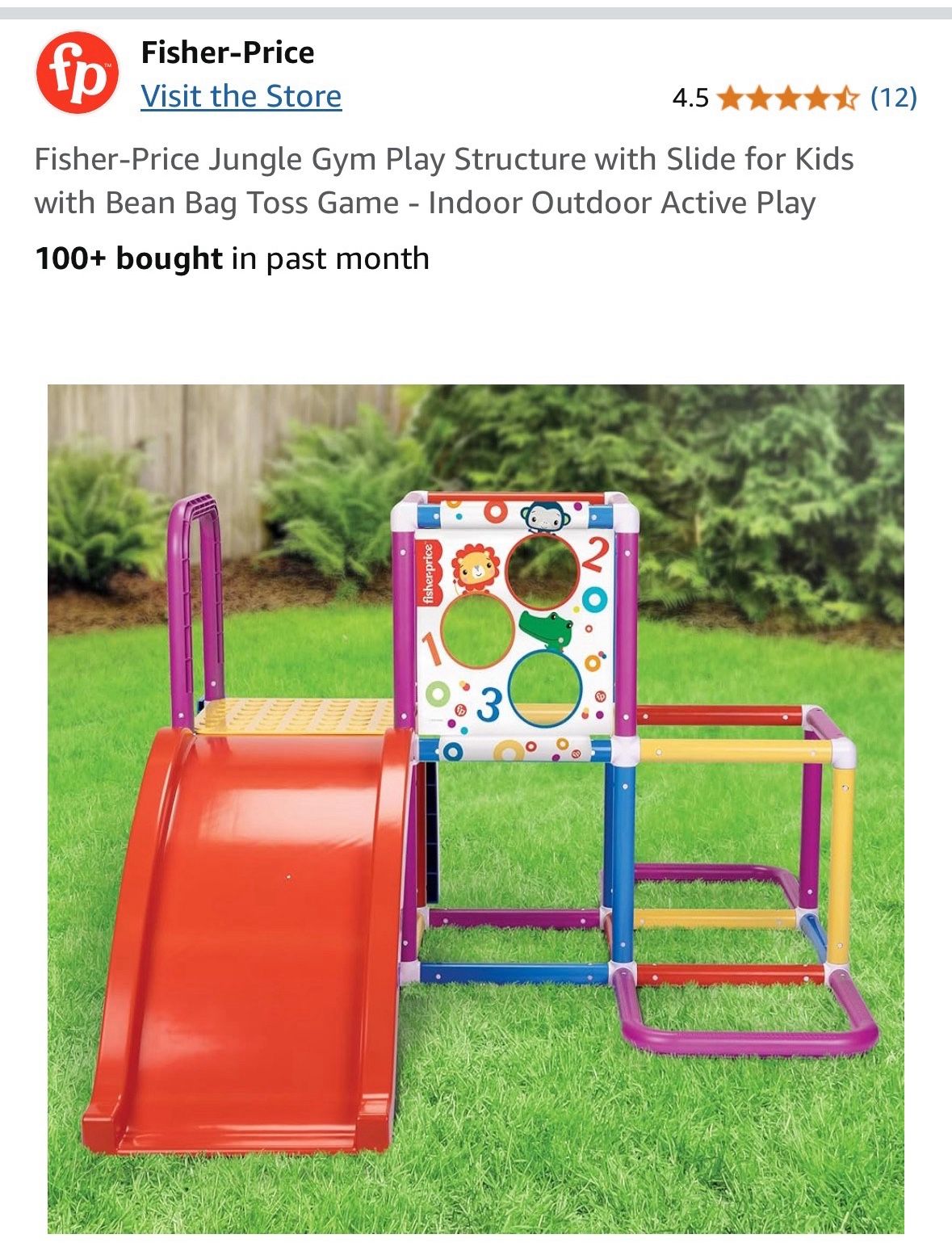 Fisher-Price Jungle Gym Play Structure with Slide for Kids with Bean Bag Toss Game - Indoor Outdoor Active Play 