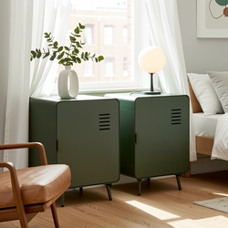 Homy Casa Walnut 2PC Morandi Green Compact Metal Storage Cabinet Night Stand with Ventilated Door no locker Assembled