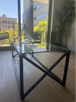 Modern Glass Coffee Table – Black Metal Frame