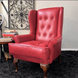 Vintage Mid Century Wingback Chair I Excellent Condition | Red Vinyl