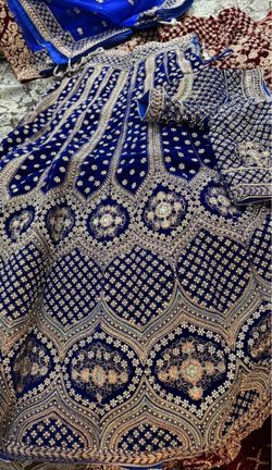 Gorgeous Royal Blue Velvet Lehenga Choli - Heavy Bridal Embroidery