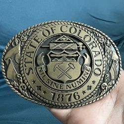 Colorado Centennial State Seal Tony Lama Solid Brass Belt Buckle