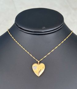 Jewelry 14k yellow gold natural diamond stone 0.20CTW. Heart necklace chain 19.50" 1.00mm width