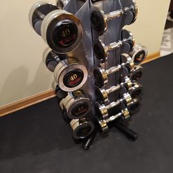 5lb Thru 45lb Chrome Weider Dumbbell Set With Rack 