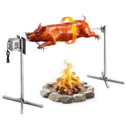 Rotisserie Grill, AC120V 8 Level Height Electric Rotisserie Grill Kit, BBQ Grills Rotisseries Kit with 132 lbs Load Capacity, 38W Motor, Stainless Ste