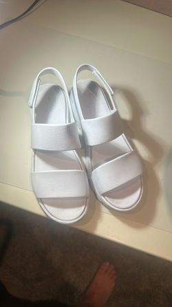White Sketchers Platform Sandals with Velcro Strap