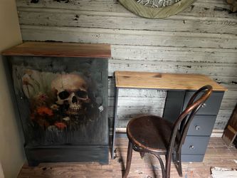 Hand painted solid wood desk and cabinet combo