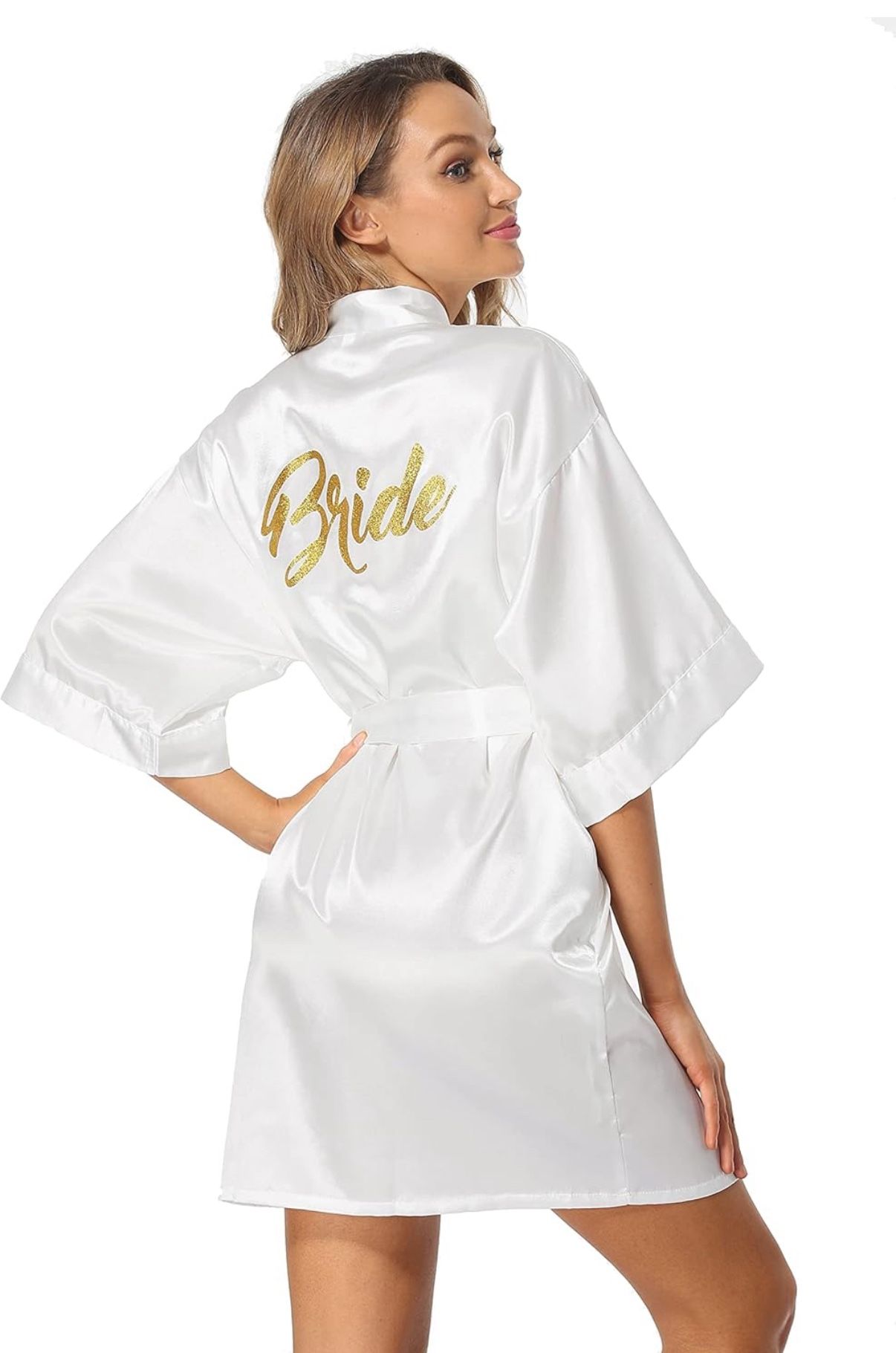 Size Small White Never Worn  Satin Robe Bride Short Soft 