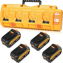 New TOMAPEX Upgraded 4Pack 20v Max Battery with USB Replacement for Dewalt 5.0Ah Battery with DCB104 Battery Charger Station