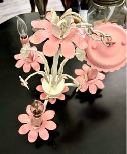 Vintage Pink Floral Metal Chandelier Light Fixture