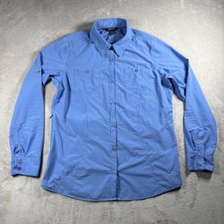 Outdoor Research Button Up Sun Shirt Women’s L Blue Roll Up Shirt Long Sleeve#5A