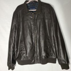 Tommy Hilfiger Mens Leather Brown Jacket Coat Full Zip