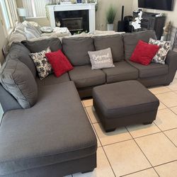 Beautiful Charcoal Grey Sectional Couch With Matching Ottoman 