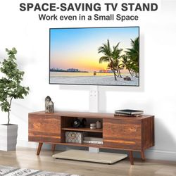 TV Floor Stand for 32-75 Inch Plasma LCD LED OLED Flat Panel or Curved Screen TVs, Swivel TV Stand Mount with Height Adjustment and Sturdy Wood Base
