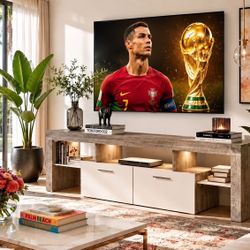 Modern Lighting For up to 75” TV Stand with Large Storage, TV Console with 20 Color LED Lights, Entertainment Center Media and Open Shelf.