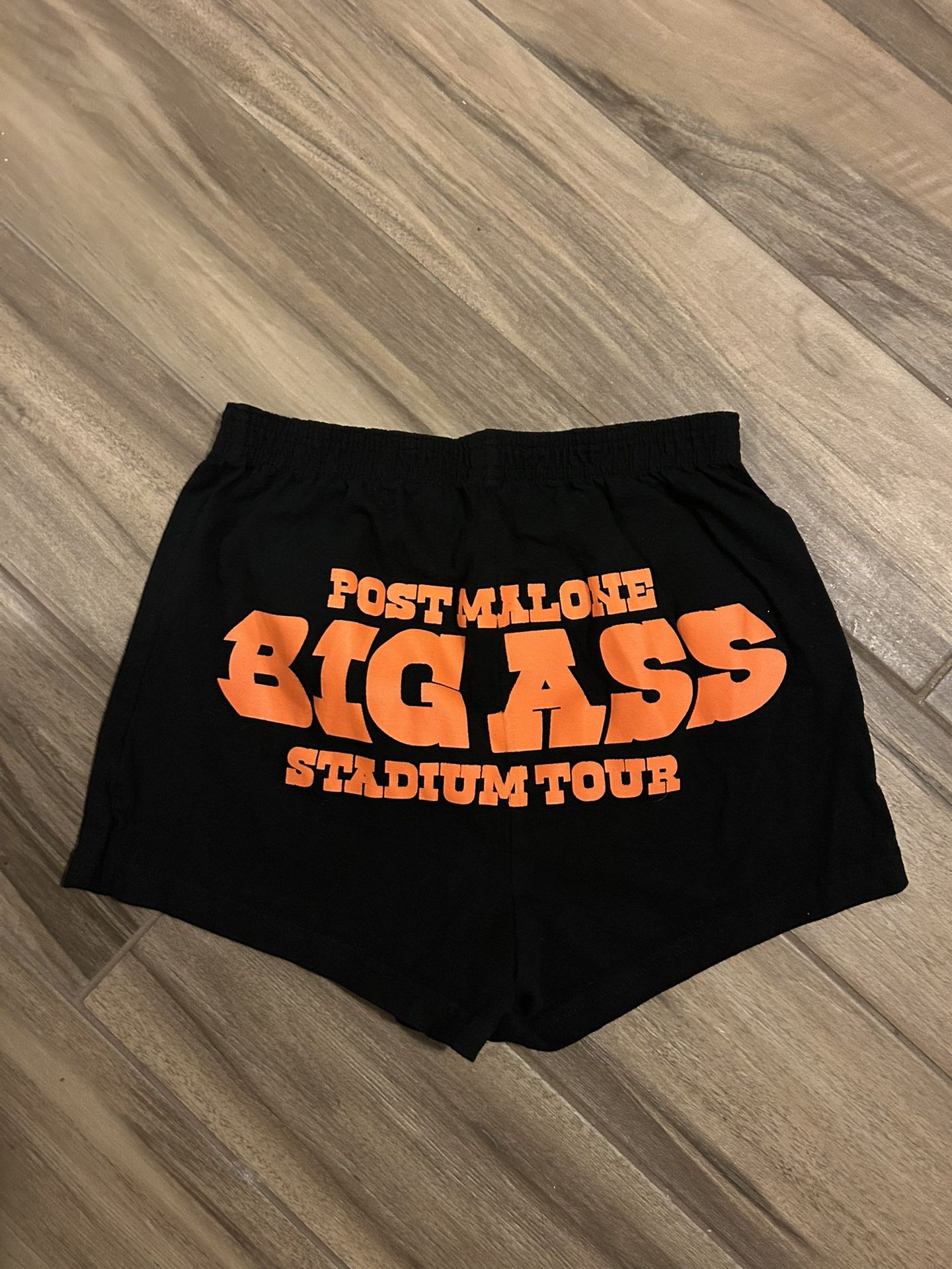 2025 POST MALONE BIG ASS STADIUM TOUR BLACK ORANGO LOGO BOOTY SHORTS SIZE MEDIUM