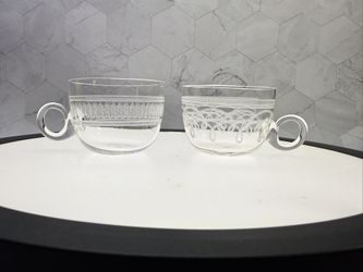 (2) Vintage Espresso Coffee Cups demitasse tea cups. Small Needle Etched Cups. 
