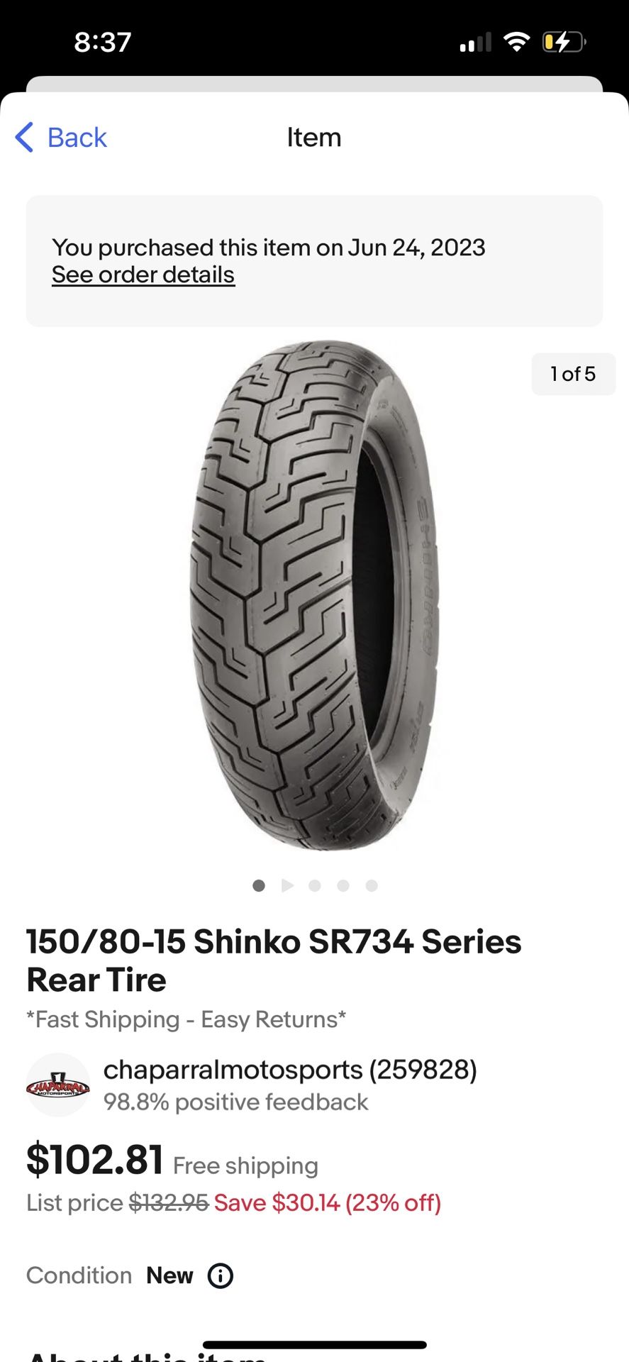150/80-15 Shinko SR734 Series Read Tire