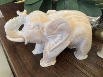 Two Hand Carved Marbled Stone Elephant Figurine