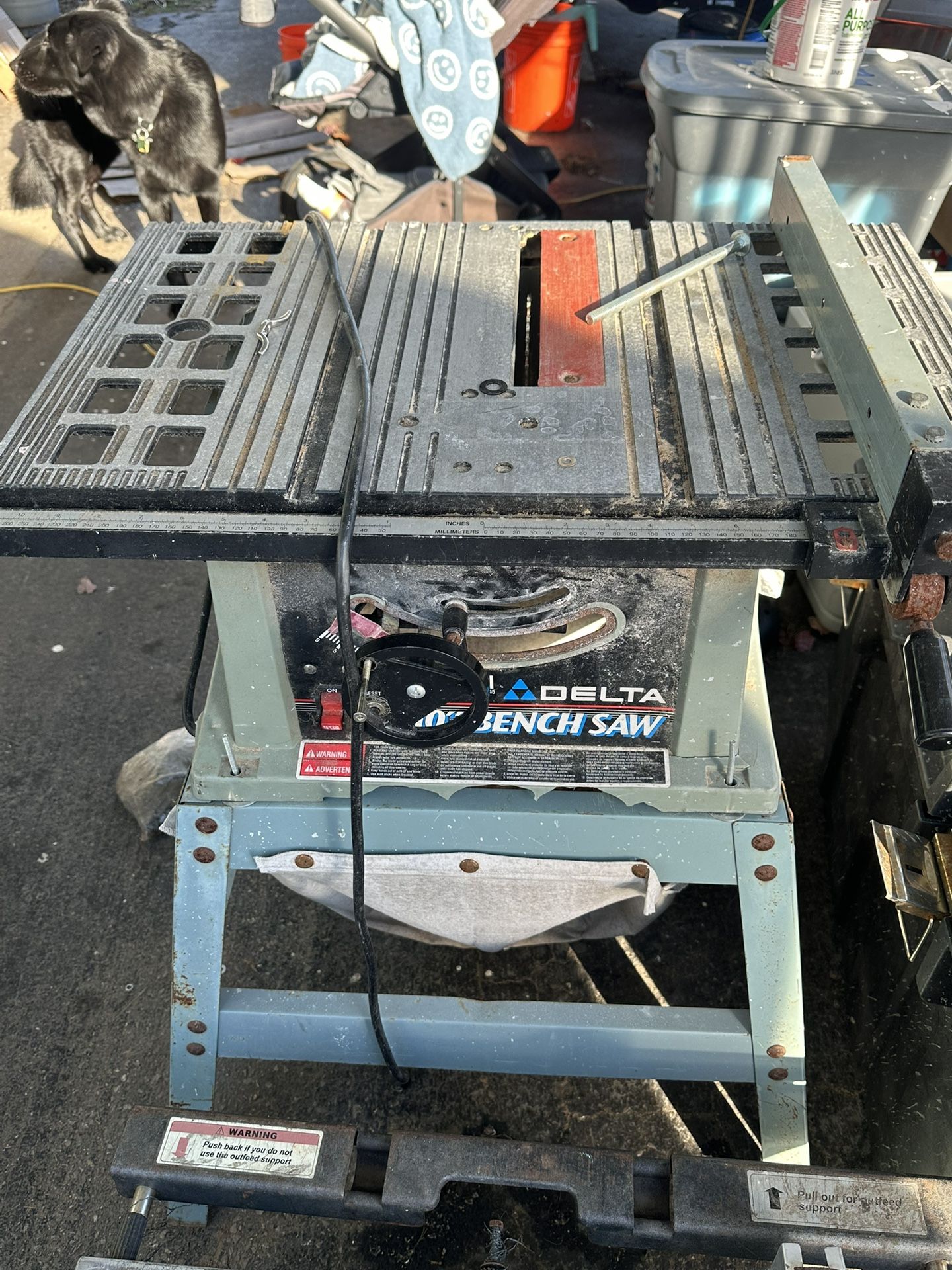 Delta 10 Inch Table Saw with Stand, 15A 5000RPM Portable Benchtop Saw, 45°Bevel Cutting Tabletop Saw