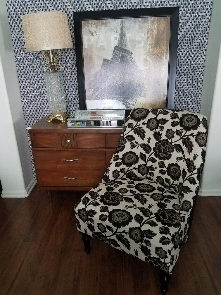 Floral and Black Armchair with Nailhead Trim