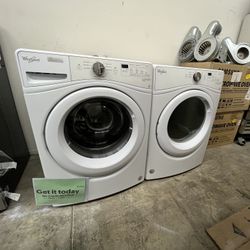 WHIRLPOOL FRONT LOAD WHITE WASHER AND GAS DRYER
