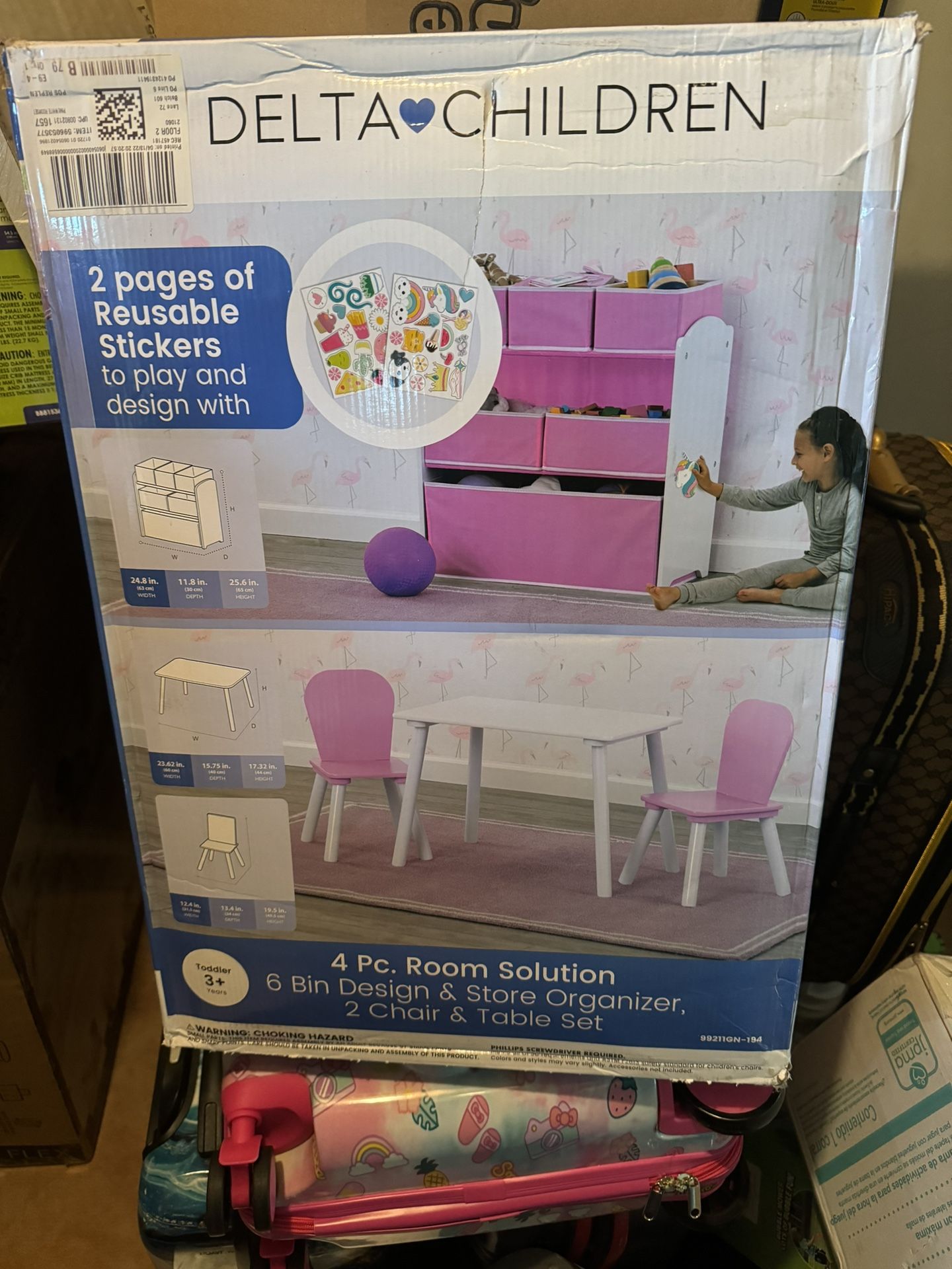 Delta Children 4-Piece Toddler Playroom Set, Pink/White