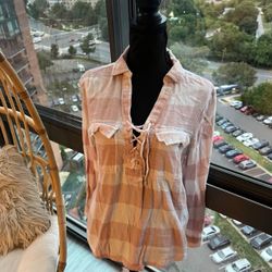Women plaid striped shirt by SO size medium 