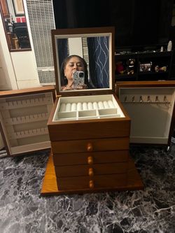 5-Tier Wooden Jewelry Organizer Box with Mirror