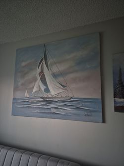 Sailboat Ocean Scene Oil Painting on Canvas