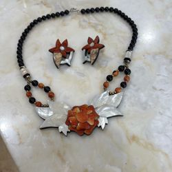 Beautiful Vintage Hand carved Necklace and Ear Rings