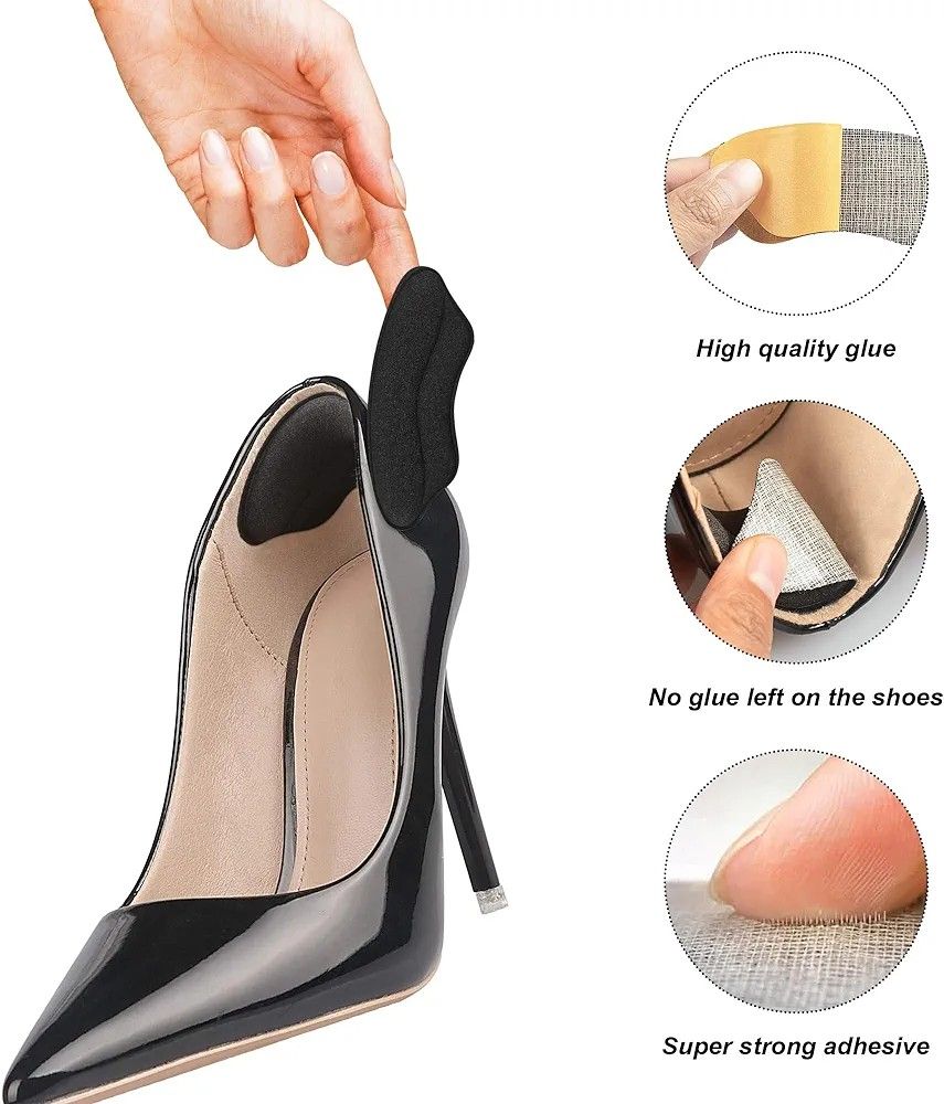 Heel Pads for Shoes That are Too Big, Soft High Heel Grips for Loose Shoes, Blisters, Heel Pain, Heel Inserts for Womens, Mens, Heel Liners (Black3Pai