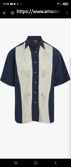 Bamboo Cay Mens Short Sleeve Pacific Paneled Palms Casual Embroidered Woven Shirt
