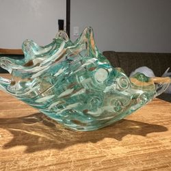 Hand Made Art Glass Ocean Green Shell.